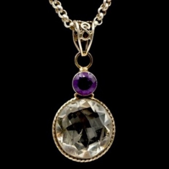 BOXCHAIN BEAUTY AMETHYST AND MOONSTONE NECKLACE AND PENDANT STERLING SILVER - Picture 1 of 15